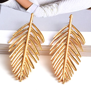 Metal Leaf Drop Earrings - SunsetFashionLA